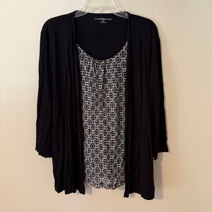 Croft & Barrow Black Cardigan with Geometric Pattern